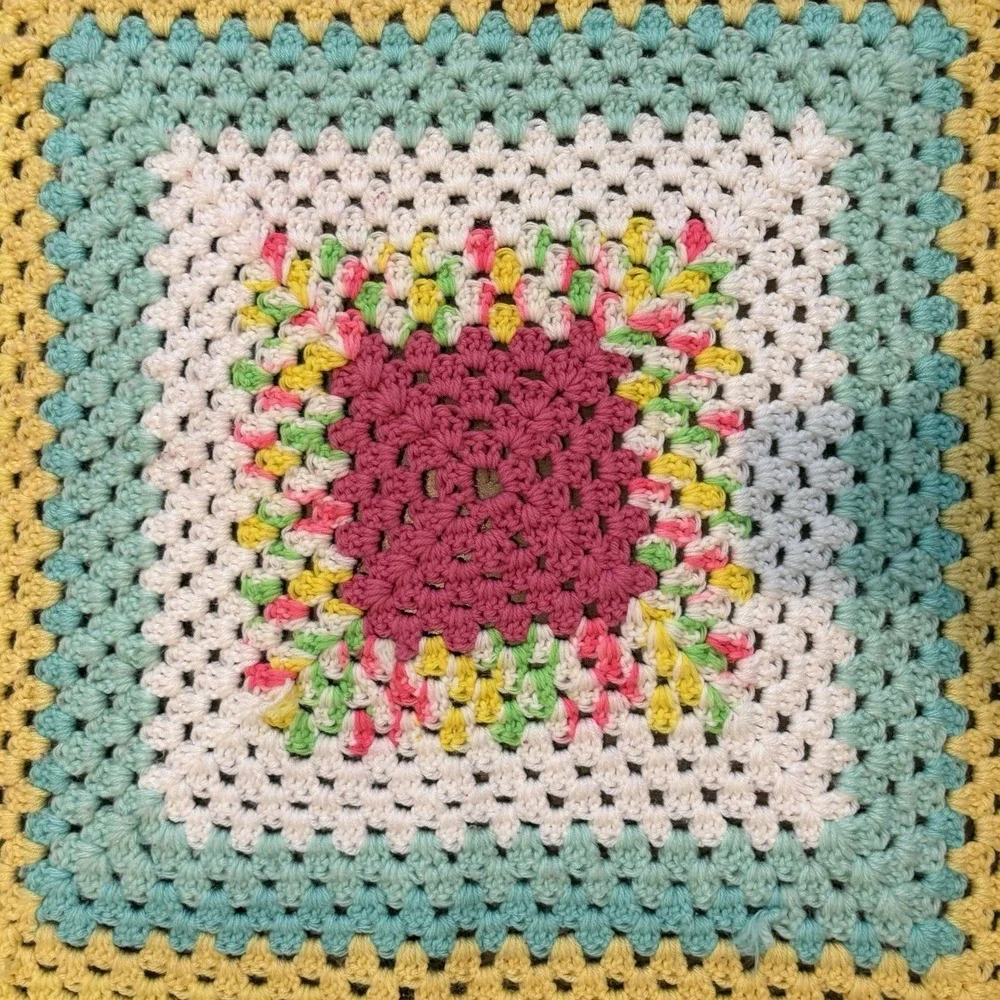 Vintage Granny Square Crochet Baby Blanket Pastel Rainbow‎ Cottagecore 29x30